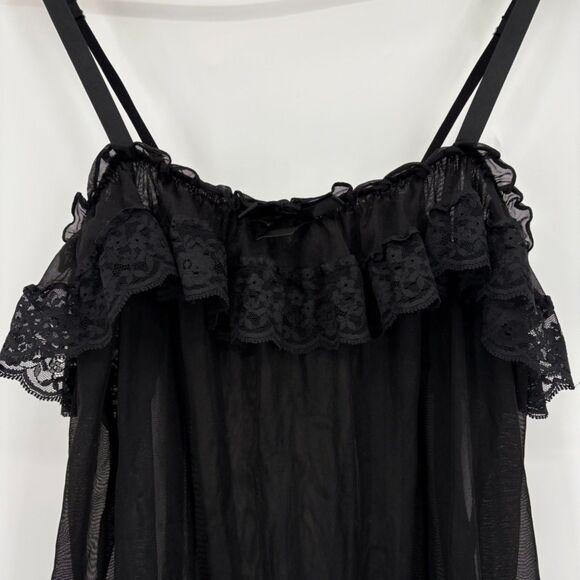 Victoria's Secret Lace Trim Sheer Black Cami, Large, Adjustable Straps Romantic - Picture 3 of 9